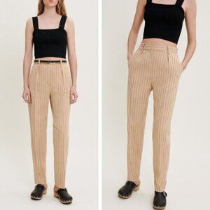 Maje Linen Blend Striped Fitted Womens Trousers Size XL